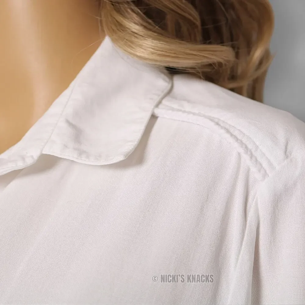 Anthropologie Cloth & Stone White Tencel Button Down Shirt Blouse Braided Size M - Picture 5 of 10